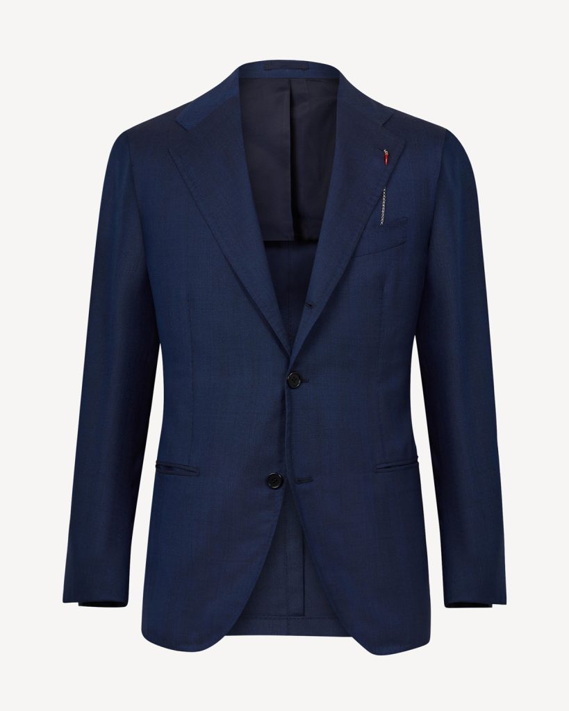 Half-lined Sartorial Wool/Silk Micro Check Italian Suit - Navy