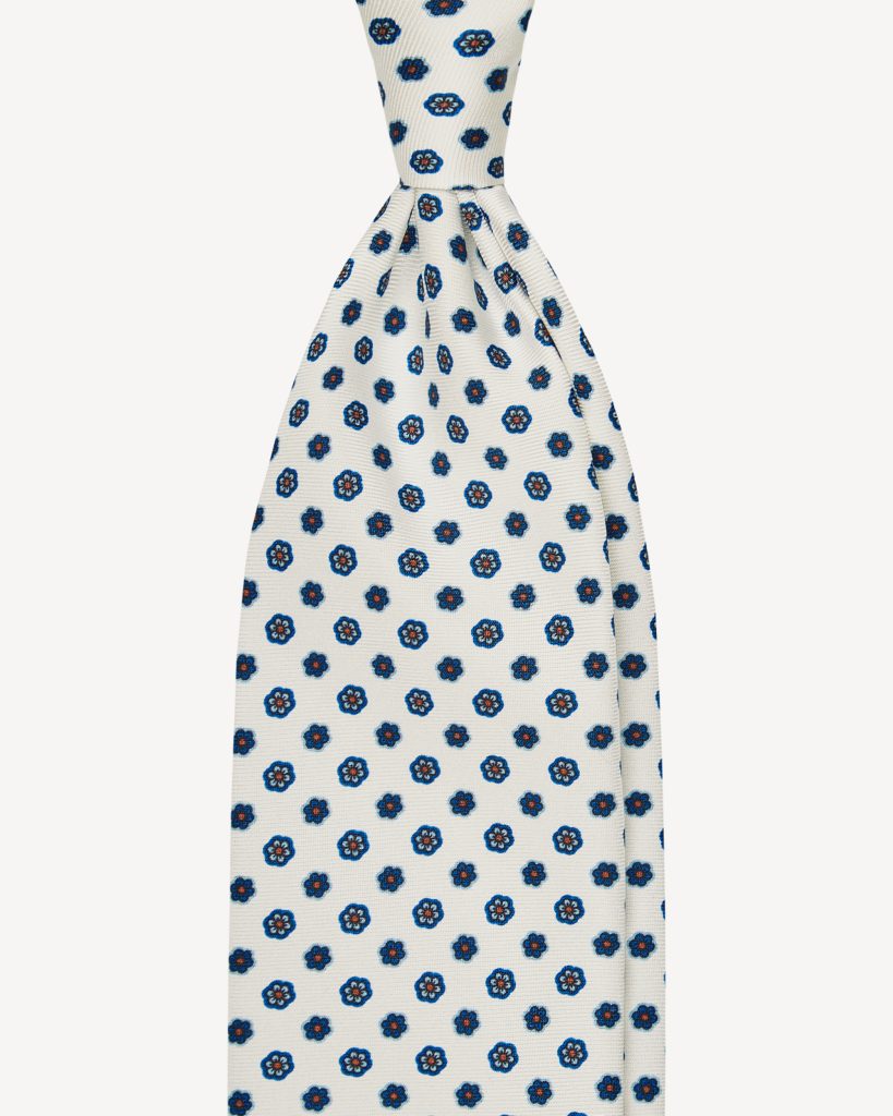 Summer Floral 3-fold Handprinted Untipped silk tie - White