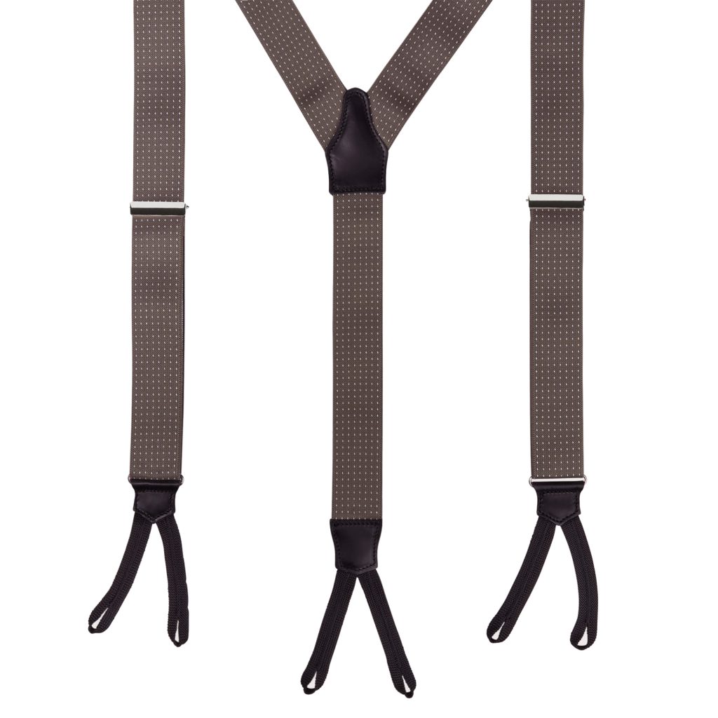 Classic Width Braces l Braid Ends - Polka Dot Taupe
