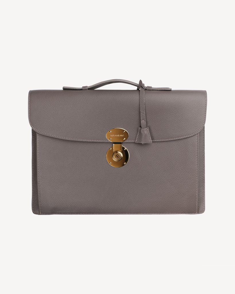 The Light City Gold Lock Briefcase - Taupe Grey