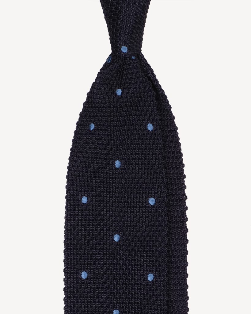 Polka Dot Knitted Silk Tie - Navy/Sea