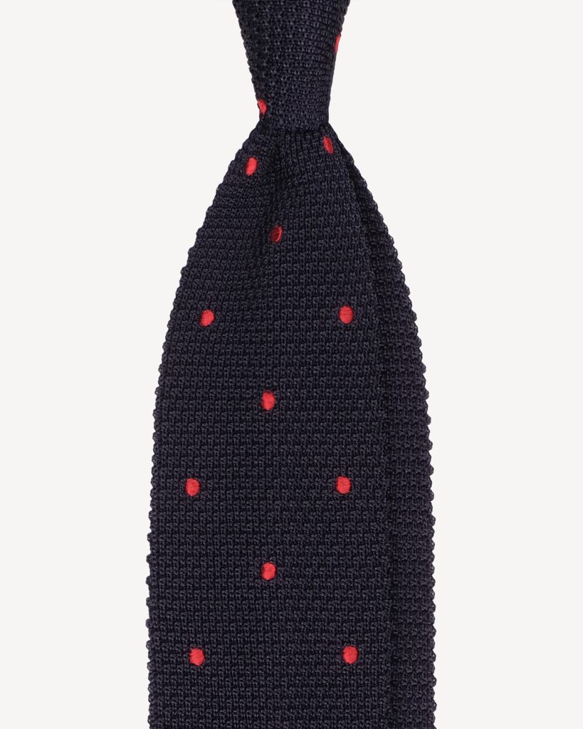 Polka Dot Knitted Silk Tie - Navy/Red