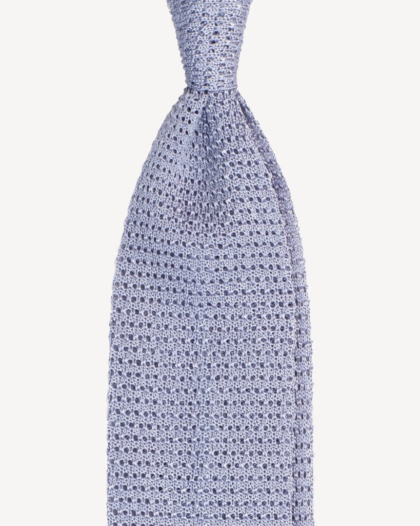 Knitted Solid V-end Silk Tie - Ice Blue