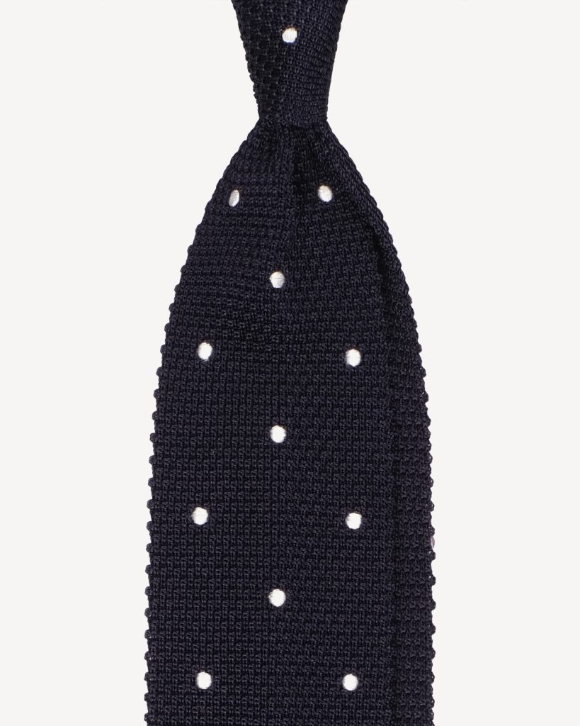 Polka Dot Knitted Silk Tie - Navy/White