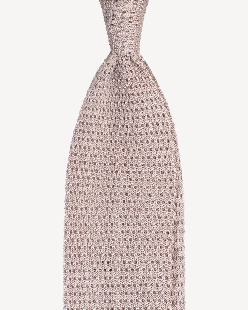 Knitted Solid V-end Silk Tie - Beige