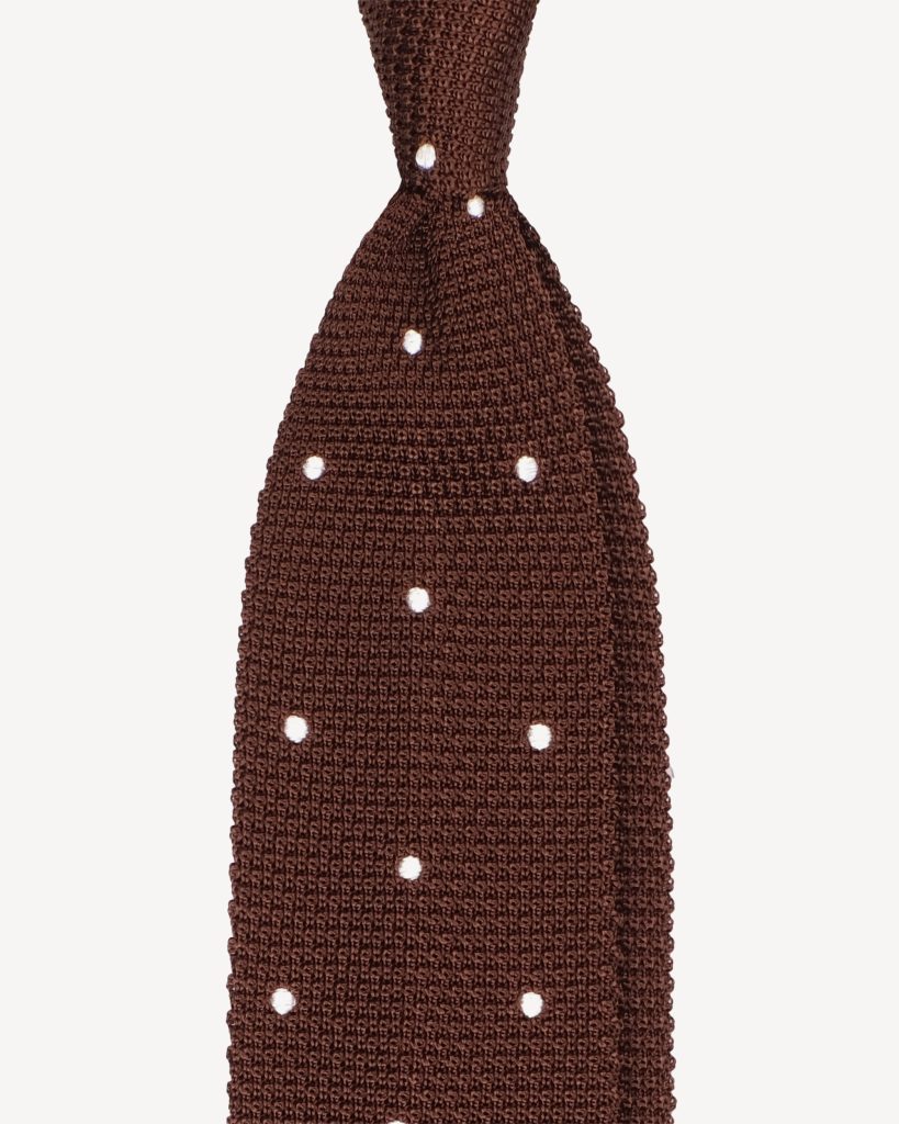 Polka Dot Knitted Silk Tie - Brown/White