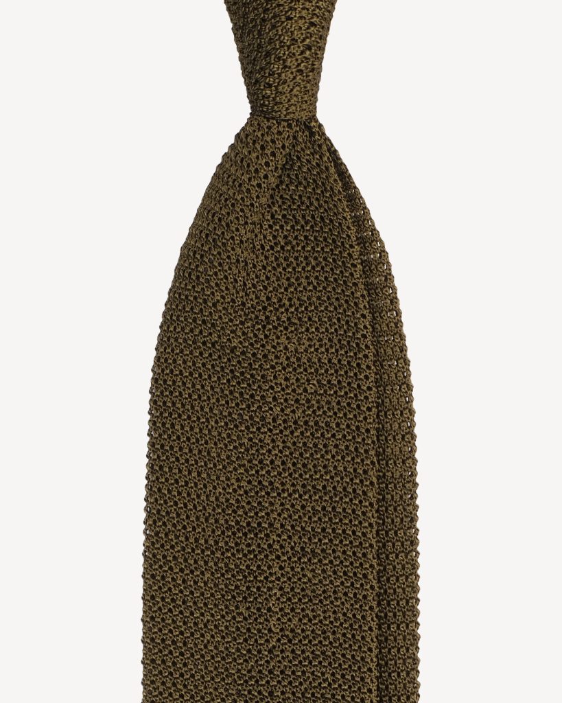Knitted Solid V-end Silk Tie - Army Green