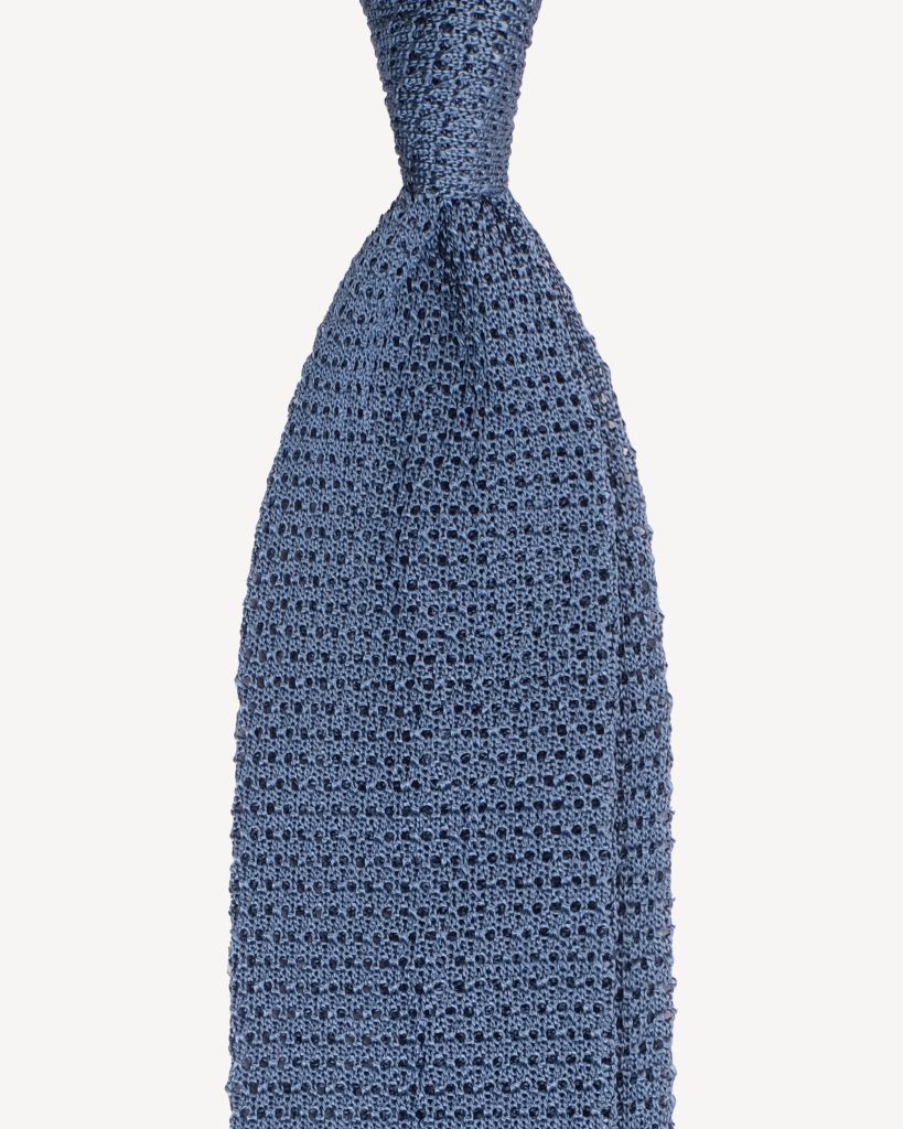 Knitted Solid V-end Silk Tie - Sea Denim