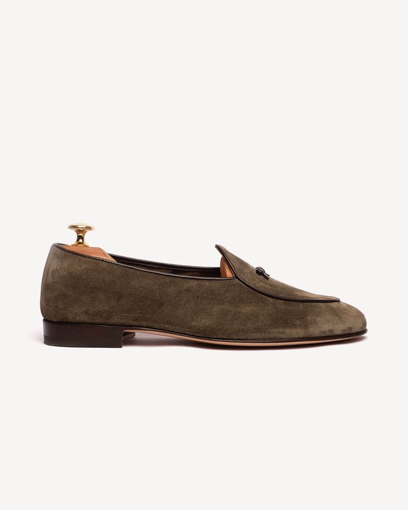 Unlined Belgian Suede Loafer - Olive