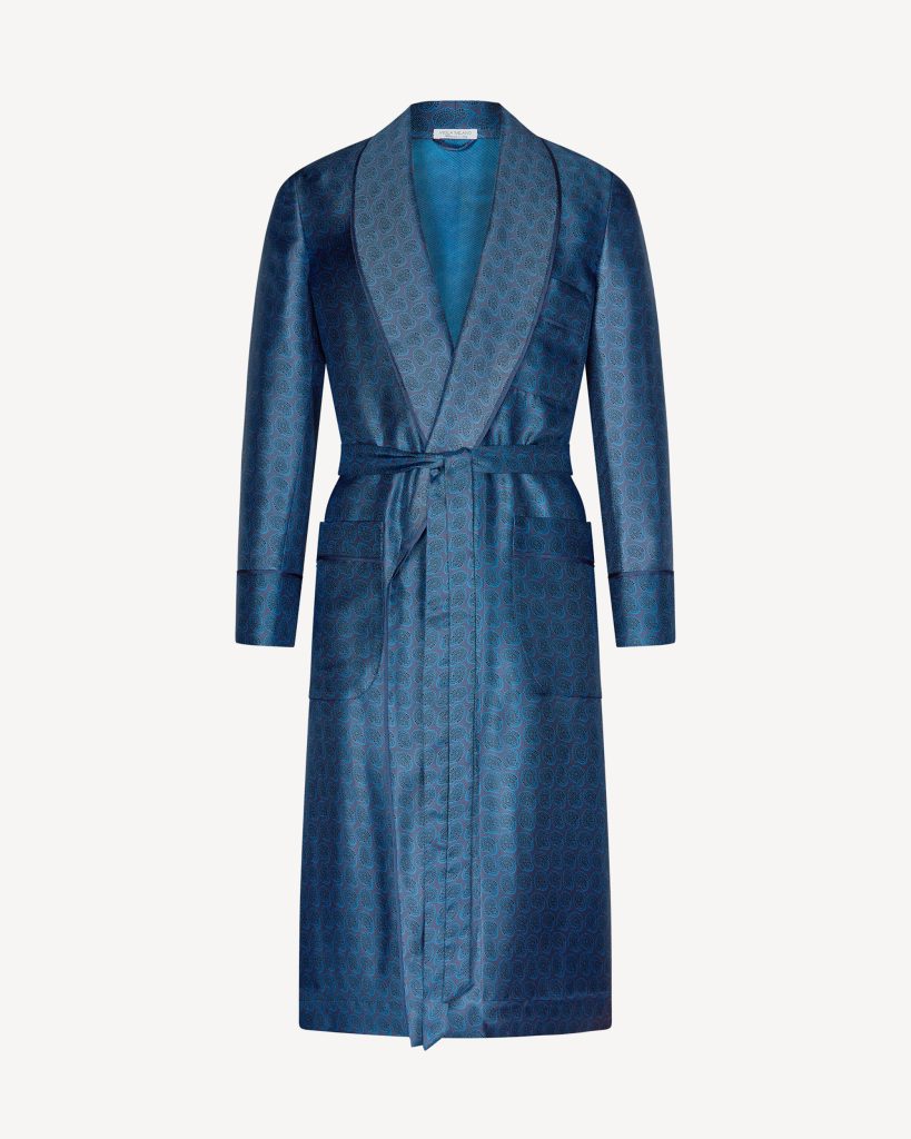 Unlined Luxury Handprinted Silk Dressing Gown - Contrast Paisley Pattern