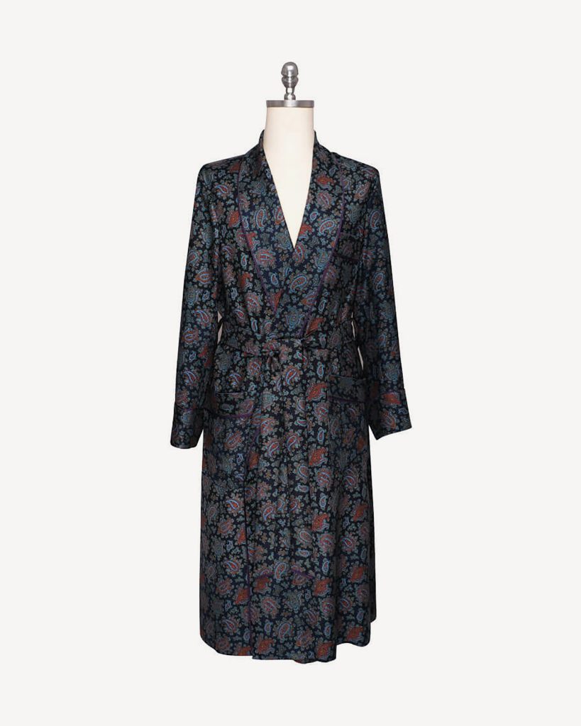 Unlined Luxury Handprinted Silk Dressing Gown - Paisley Pattern