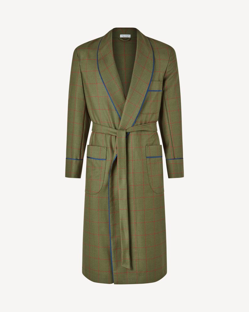 Unlined Royal British Wool/Silk Dressing Gown - Green/Red Check
