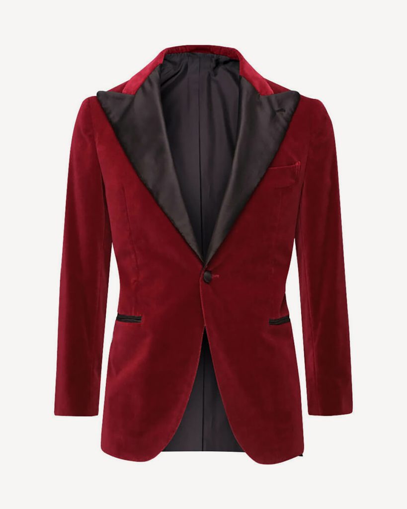 Velvet Base Peak Lapel Tuxedo Jacket - Bordeaux