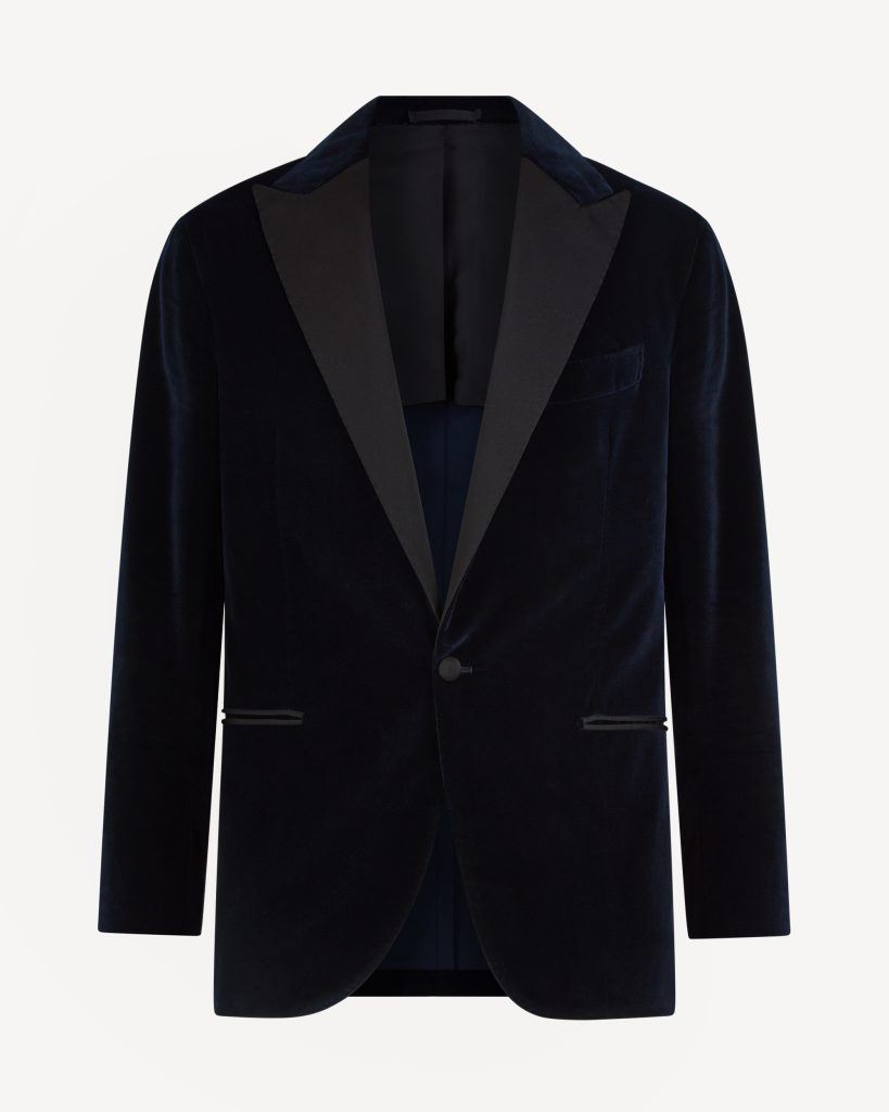Velvet Base Peak Lapel Tuxedo Jacket - Navy