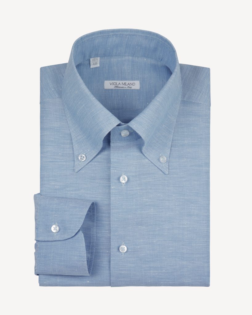 Solid Carlo Riva Oxford/Linen Button-Down SHIRT – Light Blue