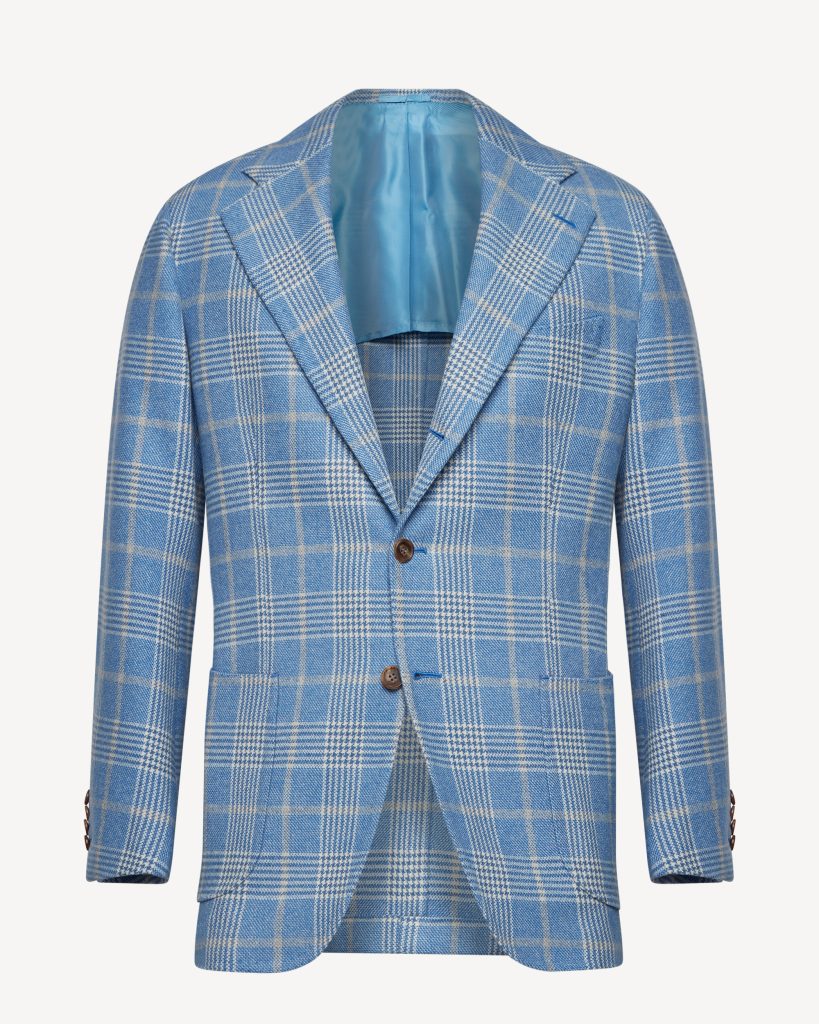 Sartorial Half-lined 100% Cashmere Blazer - Light Blue Check