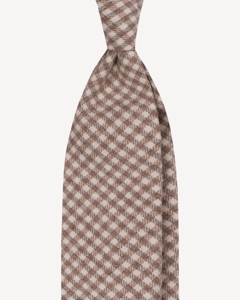 Check Pattern Handrolled 100% Cashmere Tie - Beige Mix