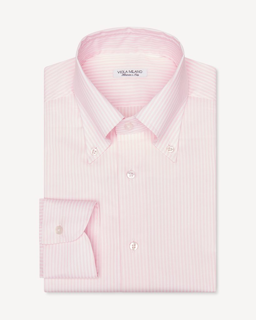 Classic Stripe Button-Down Collar Dress Shirt - Pink/White