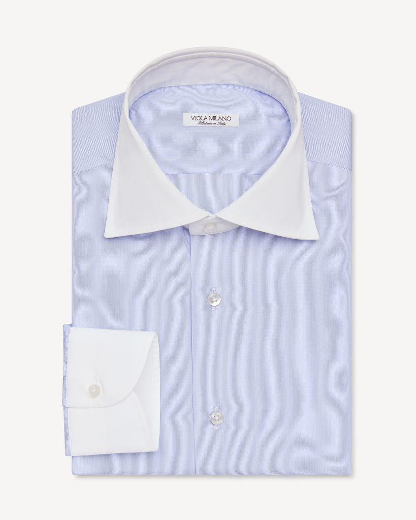 CONTRAST COLLAR Micro Stripe CUTAWAY-COLLAR SHIRT – BLUE/WHITE