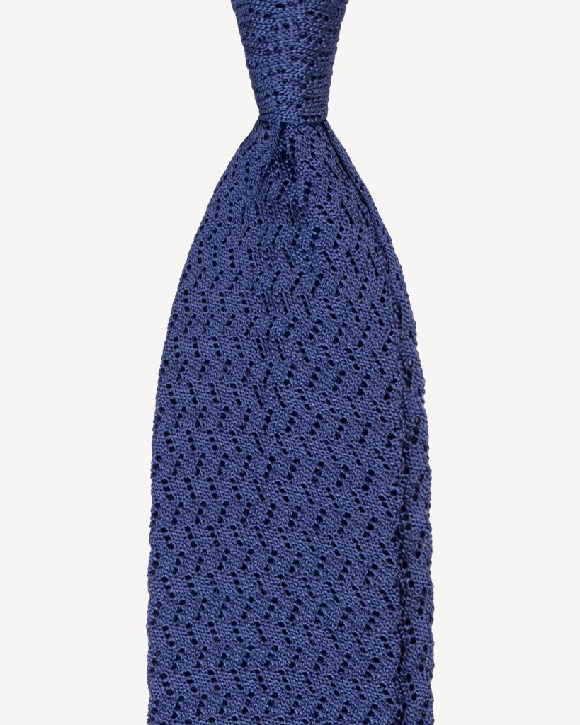 Knitted Zig Zag Pattern Silk Tie - Sea Blue