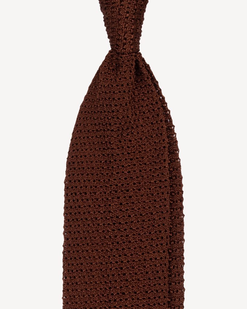 Knitted Solid V-end Silk Tie - Light Brown