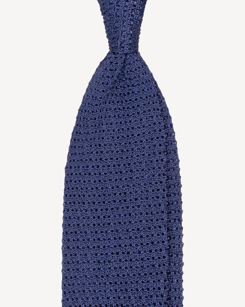 Knitted Solid V-end Silk Tie - Sea Blue