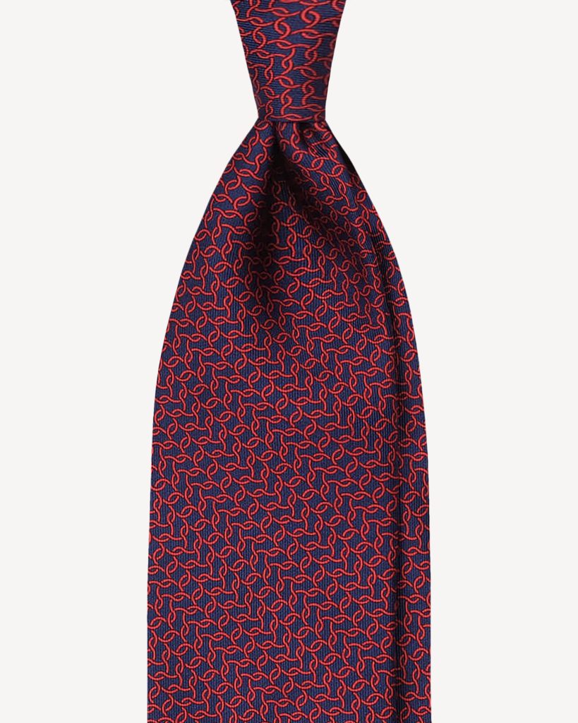 Wave Pattern Selftipped Italian Silk Tie - Navy/Wine