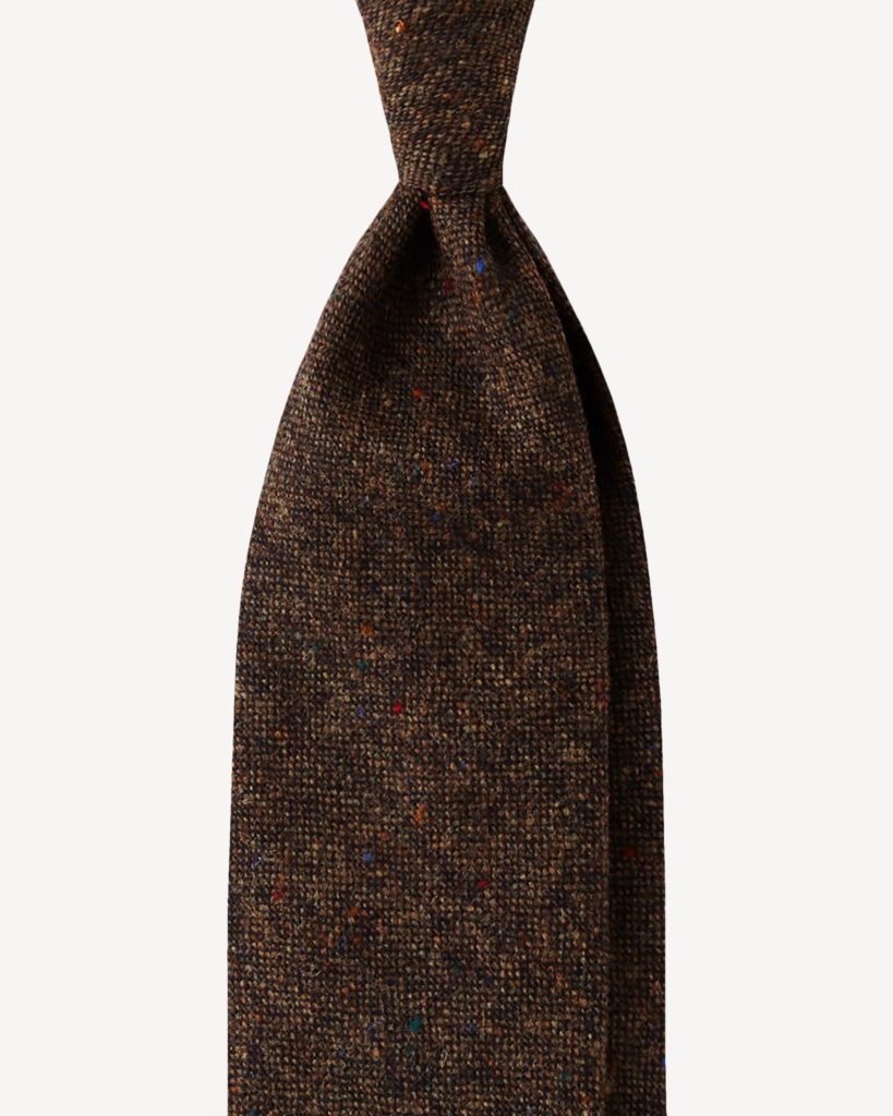 Woven Donegal Wool Untipped Tie - Brown